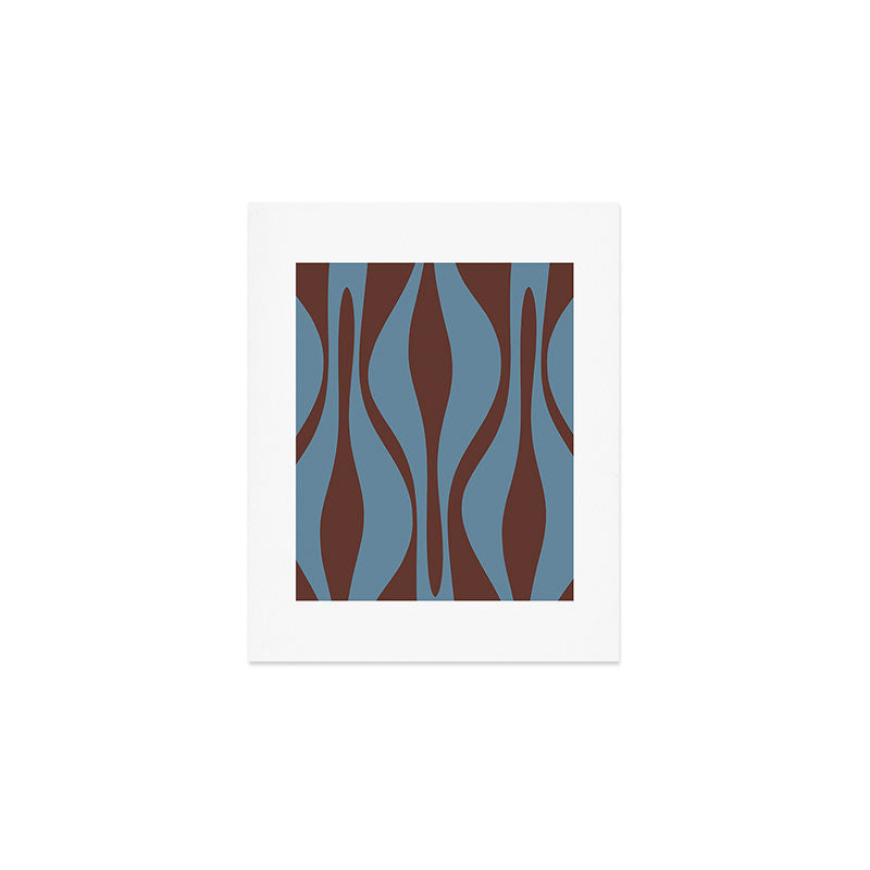 Midcentury Modern Retro Lounge Striped Ogee Pattern Brown and Blue Art Print Gallery Image 1