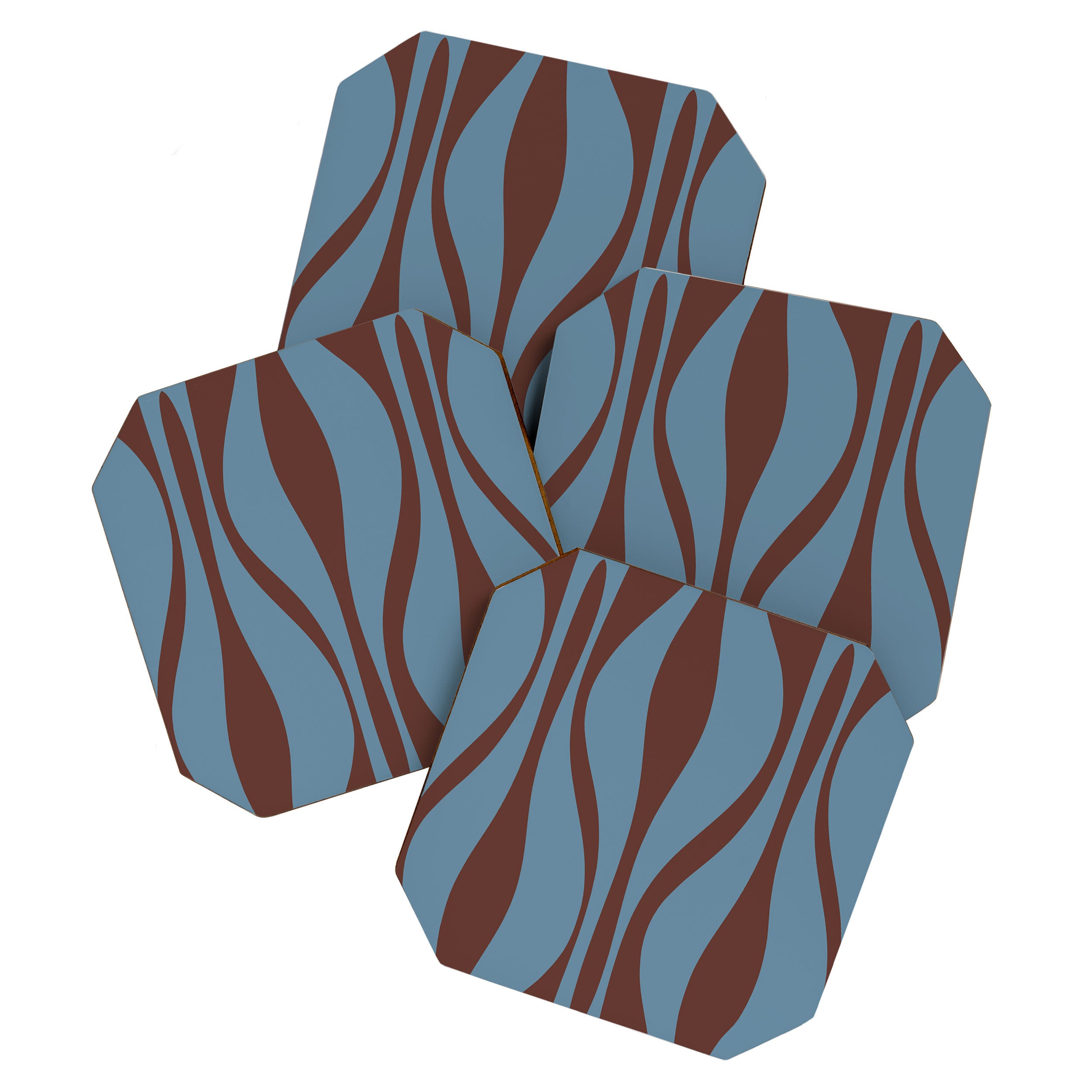Midcentury Modern Retro Lounge Striped Ogee Pattern Brown and Blue Coaster Gallery Image 1