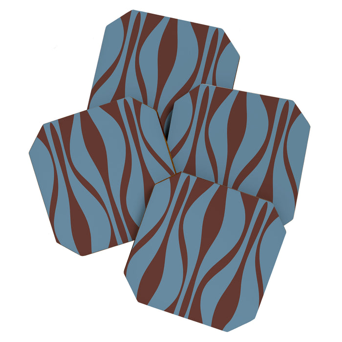 Midcentury Modern Retro Lounge Striped Ogee Pattern Brown and Blue Coaster Gallery Image 1