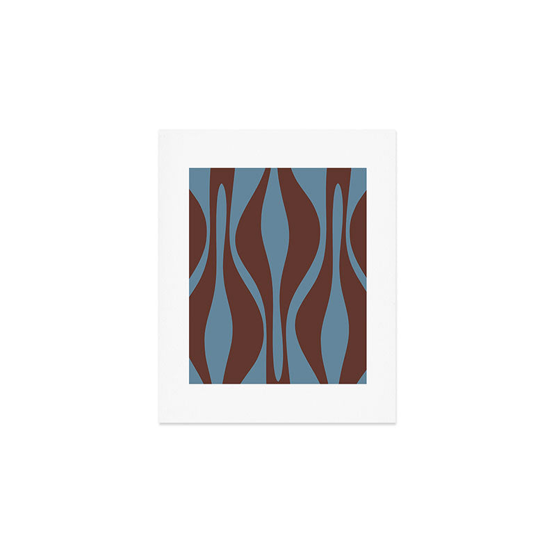Mid-Century Modern Retro Lounge Striped Ogee Pattern Brown and Blue Art Print Gallery Image 1