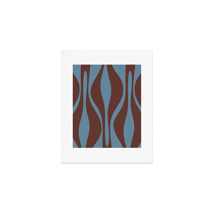 Mid-Century Modern Retro Lounge Striped Ogee Pattern Brown and Blue Art Print Gallery Image 1