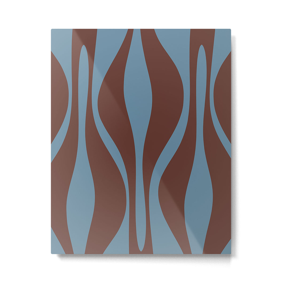 Mid-Century Modern Retro Lounge Striped Ogee Pattern Brown and Blue Metal Print Gallery Image 6