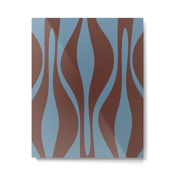 Mid-Century Modern Retro Lounge Striped Ogee Pattern Brown and Blue Metal Print Gallery Image 1