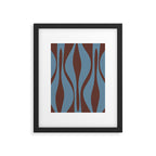 Midcentury Modern Retro Lounge Striped Ogee Pattern Brown and Blue Framed Art Print Gallery Image 6