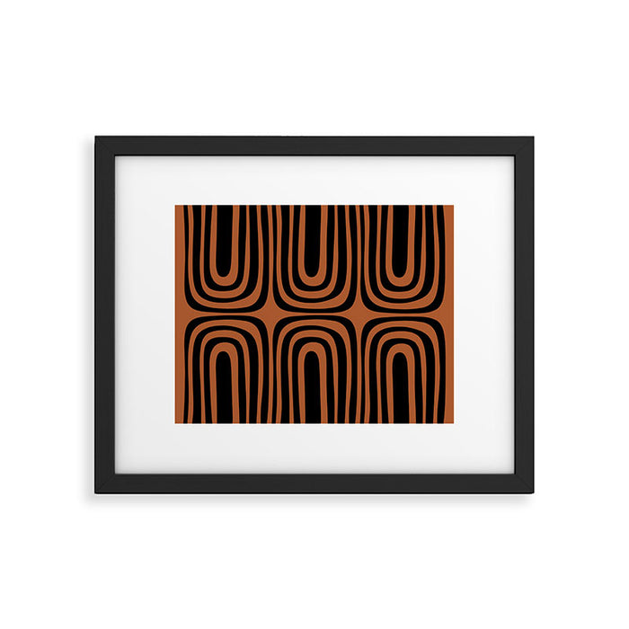 Midcentury Modern Rust and Black Abstract Confaab Pattern Framed Art Print Gallery Image 1