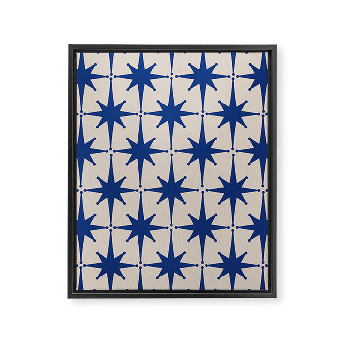  Mid-Century Modern Starburst Pattern 2 in Blue and Stone Framed Canvas Print Gallery Image 1