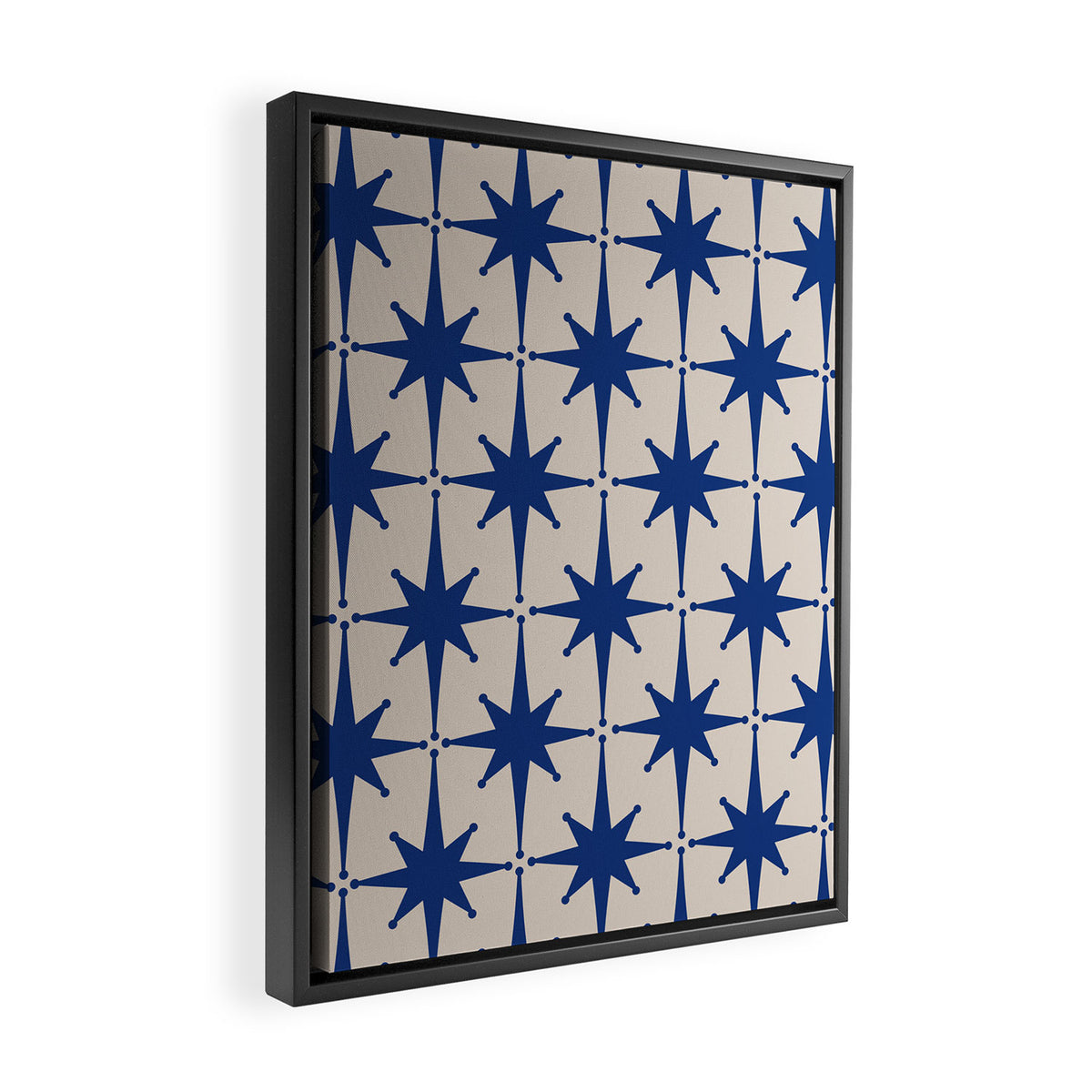  Mid-Century Modern Starburst Pattern 2 in Blue and Stone Framed Canvas Print Gallery Image 2