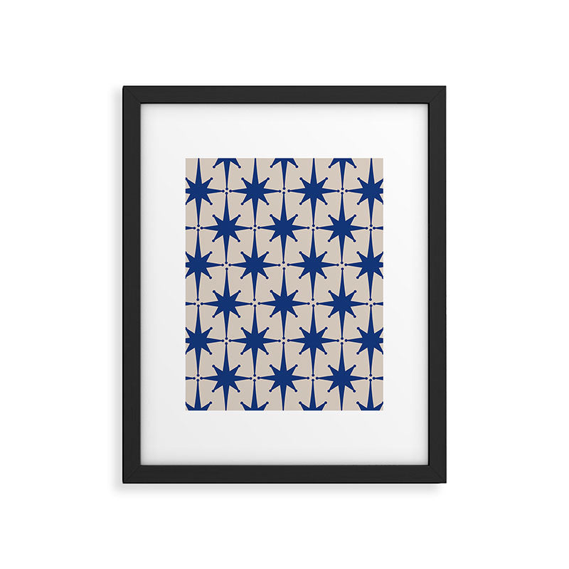 Mid-Century Modern Starburst Pattern 2 in Blue and Stone Framed Art Print Gallery Image 4