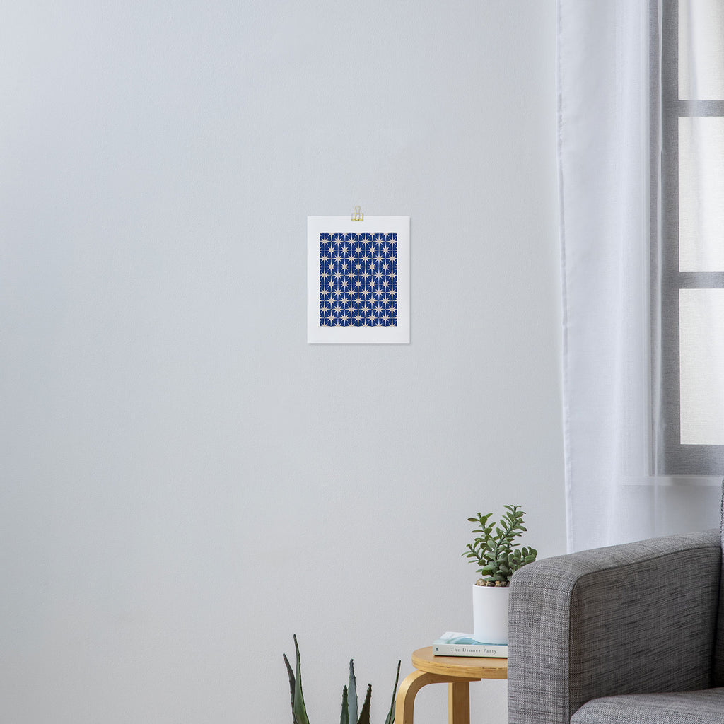 Mid-Century Modern Starburst Pattern in Stone and Blue Art Print Gallery Image 3