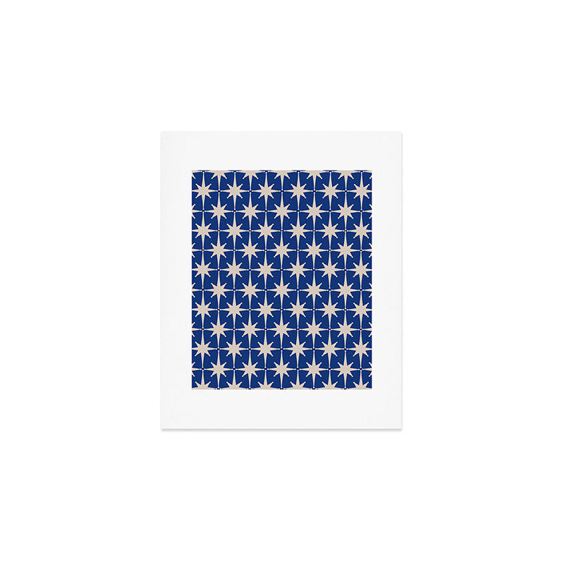 Mid-Century Modern Starburst Pattern in Stone and Blue Art Print Gallery Image 1