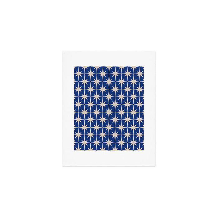 Mid-Century Modern Starburst Pattern in Stone and Blue Art Print Gallery Image 1