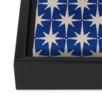 Mid-Century Modern Starburst Pattern in Stone and Blue Framed Canvas Print Gallery Image 3