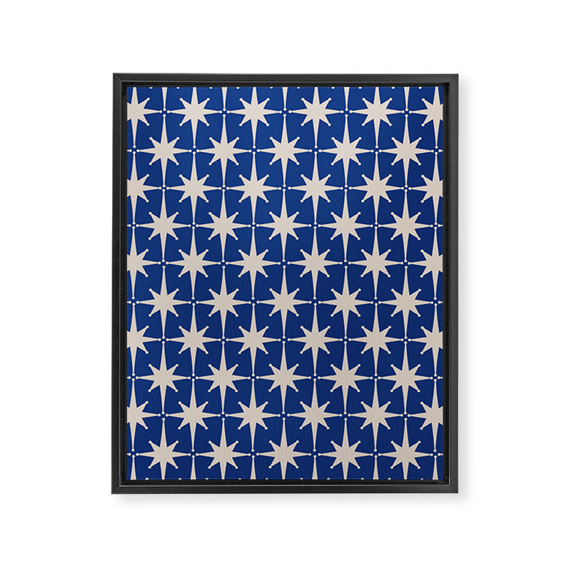 Mid-Century Modern Starburst Pattern in Stone and Blue Framed Canvas Print Gallery Image 6