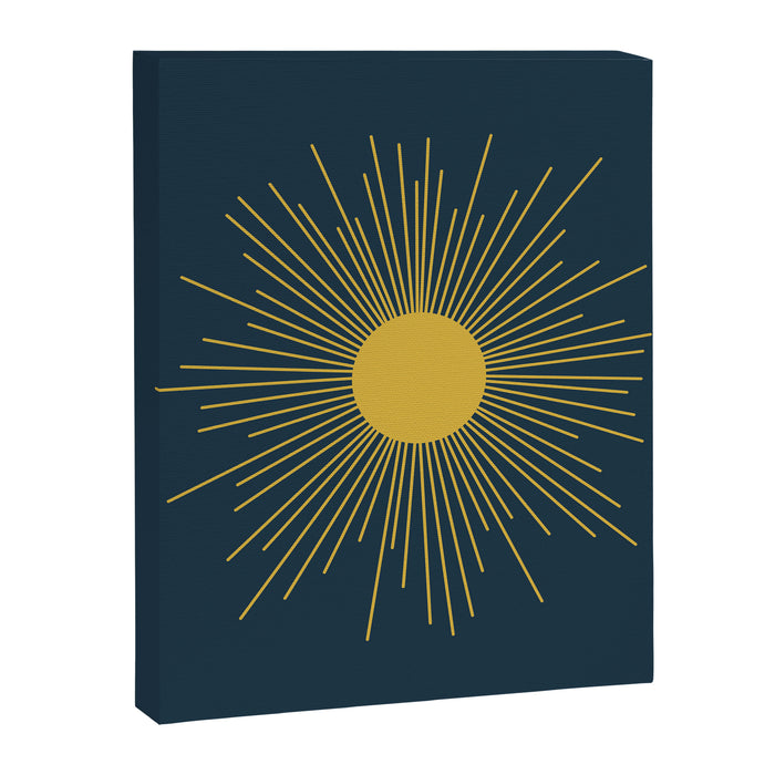 Mid-Century Modern Sunburst II in Light Mustard and Navy Blue Canvas Print Gallery Image 1