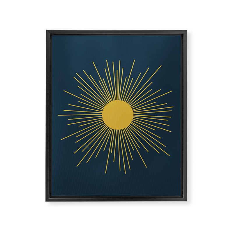 Mid-Century Modern Sunburst II in Light Mustard and Navy Blue Framed Canvas Print Gallery Image 8