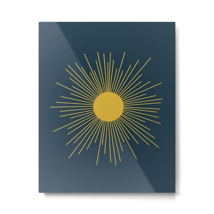 Mid-Century Modern Sunburst II in Light Mustard and Navy Blue Metal Print Gallery Image 1