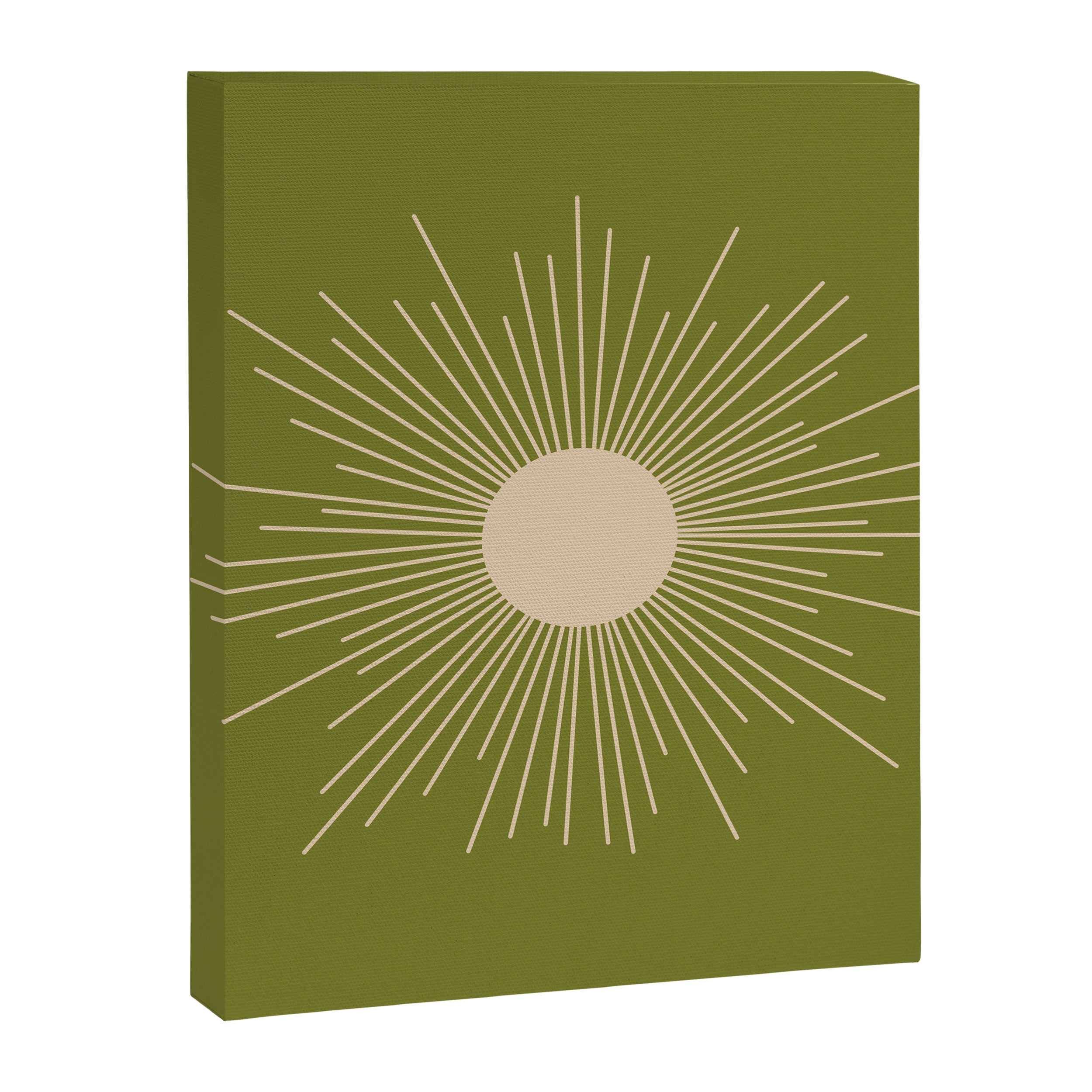 Mid-Century Modern Sunburst II - Minimalist Sun in Mid Mod Beige and Olive Green Canvas Print Gallery Image 8