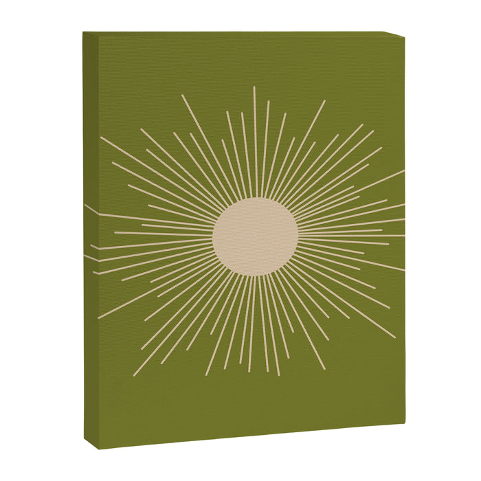 Mid-Century Modern Sunburst II - Minimalist Sun in Mid Mod Beige and Olive Green Canvas Print Gallery Image 1