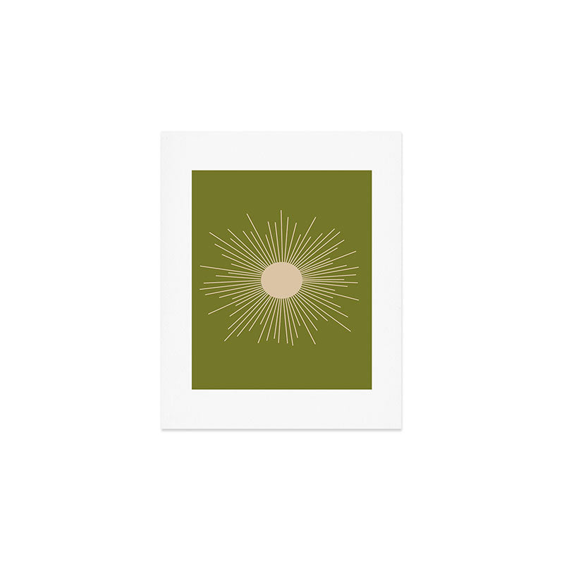 Mid-Century Modern Sunburst II - Minimalist Sun in Mid Mod Beige and Olive Green Art Print Gallery Image 1