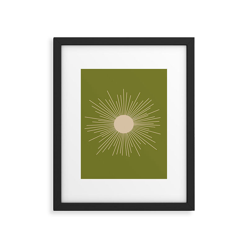 Mid-Century Modern Sunburst II - Minimalist Sun in Mid Mod Beige and Olive Green Framed Art Print Gallery Image 6