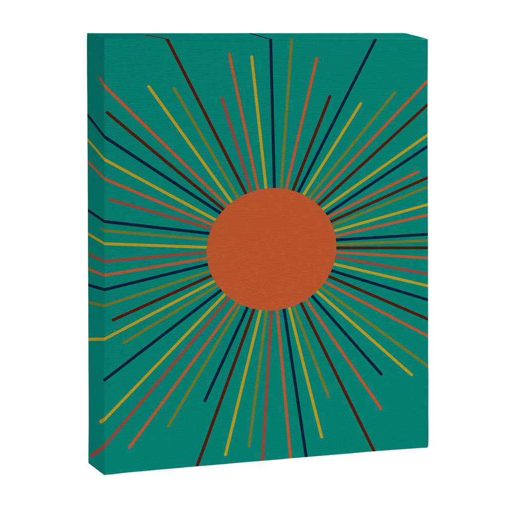 Mid-Century Modern Sunburst - Minimalist Abstract Sun in Mid Mod Orange, Olive, Mustard, and Teal Turquoise Canvas Print Gallery Image 8