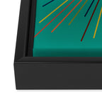 Mid-Century Modern Sunburst - Minimalist Abstract Sun in Mid Mod Orange, Olive, Mustard, and Teal Turquoise Framed Canvas Print Gallery Image 3