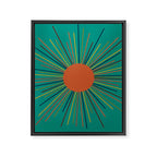 Mid-Century Modern Sunburst - Minimalist Abstract Sun in Mid Mod Orange, Olive, Mustard, and Teal Turquoise Framed Canvas Print Gallery Image 8