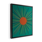 Mid-Century Modern Sunburst - Minimalist Abstract Sun in Mid Mod Orange, Olive, Mustard, and Teal Turquoise Framed Canvas Print Gallery Image 2