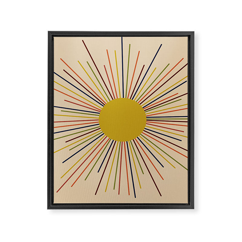 Mid-Century Modern Sunburst - Minimalist Abstract Sun in Mid Mod Mustard, Orange, Olive, Blue, and Beige Framed Canvas Print Gallery Image 8