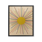 Mid-Century Modern Sunburst - Minimalist Abstract Sun in Mid Mod Mustard, Orange, Olive, Blue, and Beige Framed Canvas Print Gallery Image 8