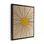 Mid-Century Modern Sunburst - Minimalist Abstract Sun in Mid Mod Mustard, Orange, Olive, Blue, and Beige Framed Canvas Print Gallery Image 2