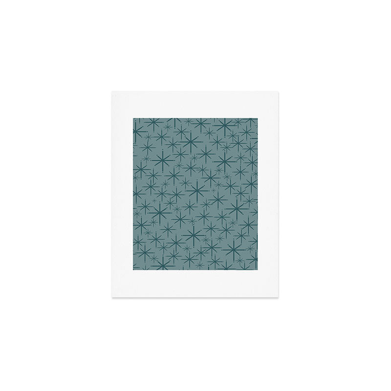 Midcentury Modern Twinkly Retro Starburst Pattern in Light Steel Blue Art Print Gallery Image 1