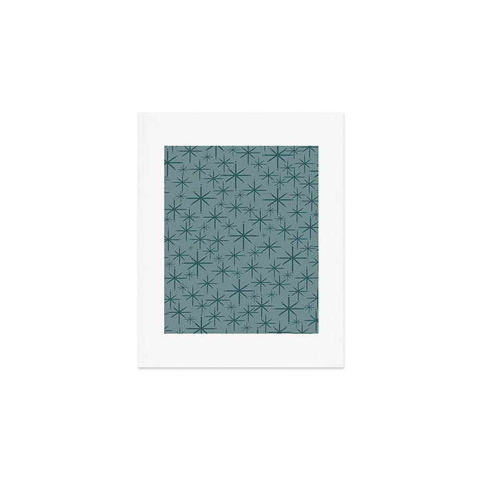 Midcentury Modern Twinkly Retro Starburst Pattern in Light Steel Blue Art Print Gallery Image 1