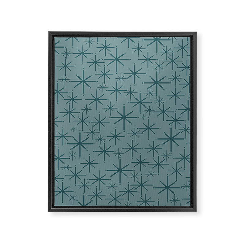 Midcentury Modern Twinkly Retro Starburst Pattern in Light Steel Blue Framed Canvas Print Gallery Image 8