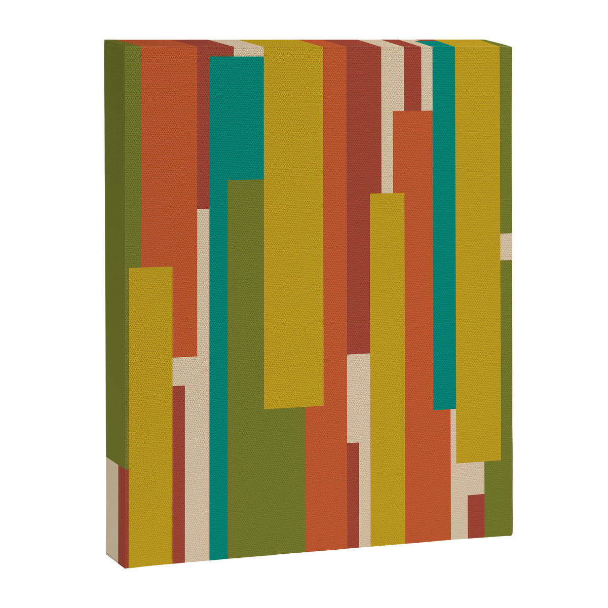 Midcentury Modern Vertical Geometric Pattern in Mid Mod Mustard, Orange, Olive, Teal, and Beige Canvas Print Gallery Image 8