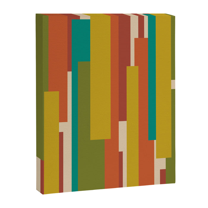 Midcentury Modern Vertical Geometric Pattern in Mid Mod Mustard, Orange, Olive, Teal, and Beige Canvas Print Gallery Image 1