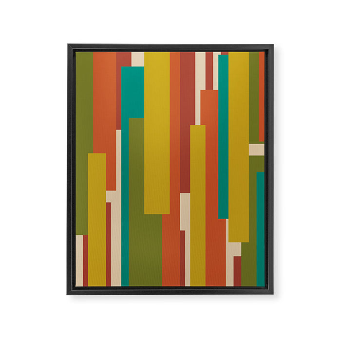 Midcentury Modern Vertical Geometric Pattern in Mid Mod Mustard, Orange, Olive, Teal, and Beige Framed Canvas Print Gallery Image 1