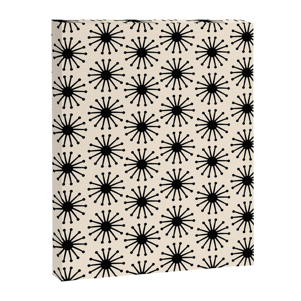 Midcentury Molecules Atomic Retro Dot Pattern Black and Almond Cream Canvas Print Gallery Image 6