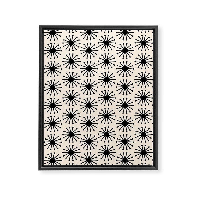 Midcentury Molecules Atomic Retro Dot Pattern Black and Almond Cream Framed Canvas Print Gallery Image 6