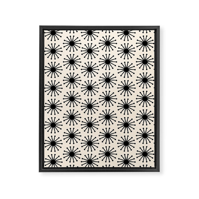 Midcentury Molecules Atomic Retro Dot Pattern Black and Almond Cream Framed Canvas Print Gallery Image 1