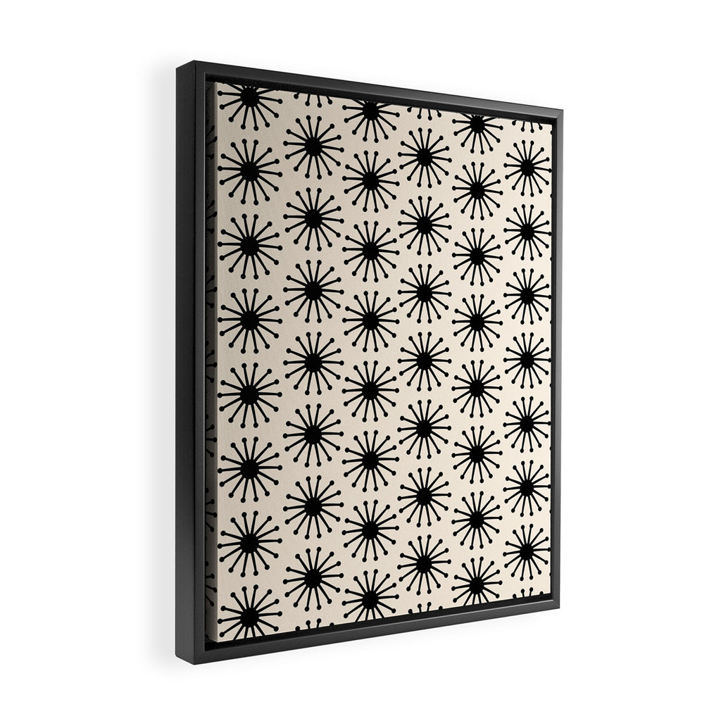 Midcentury Molecules Atomic Retro Dot Pattern Black and Almond Cream Framed Canvas Print Gallery Image 2