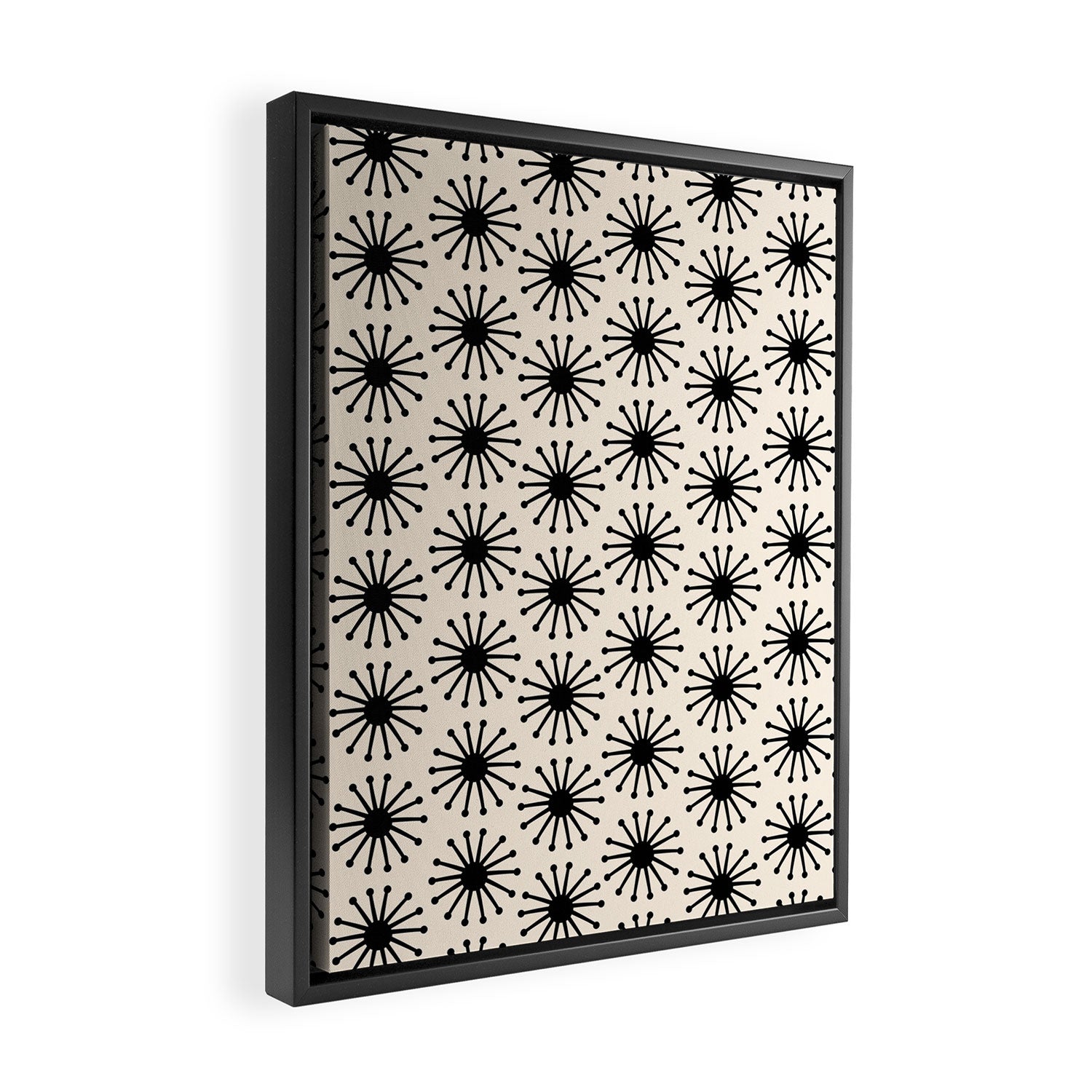 Midcentury Molecules Atomic Retro Dot Pattern Black and Almond Cream Framed Canvas Print Gallery Image 2