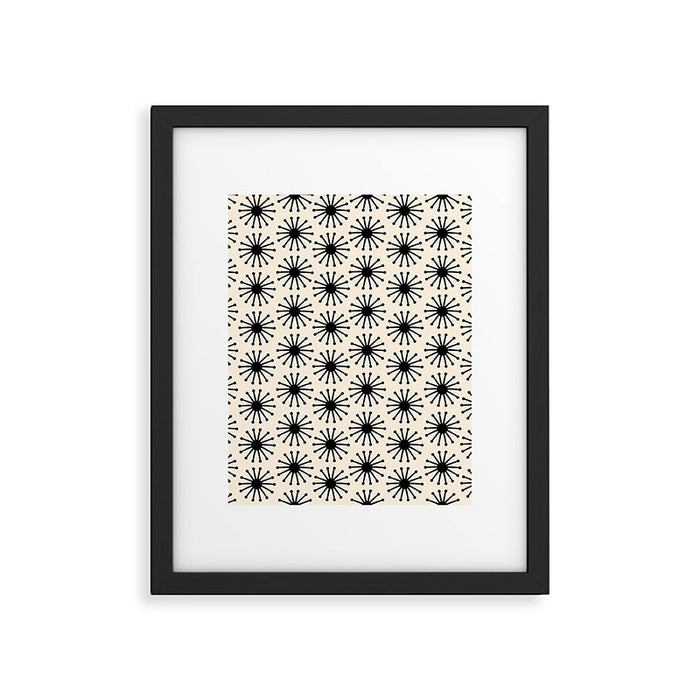 Midcentury Molecules Atomic Retro Dot Pattern Black and Almond Cream Framed Art Print Gallery Image 1