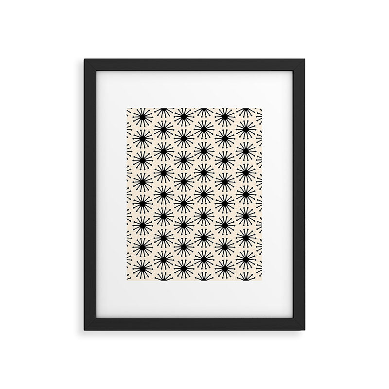 Midcentury Molecules Atomic Retro Dot Pattern Black and Almond Cream Framed Art Print Gallery Image 5