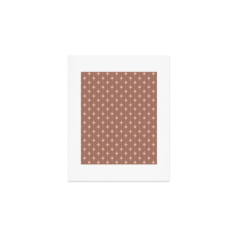 Midcentury Stars and Dots Atomic Pattern in Mocha and Pink Art Print Gallery Image 1