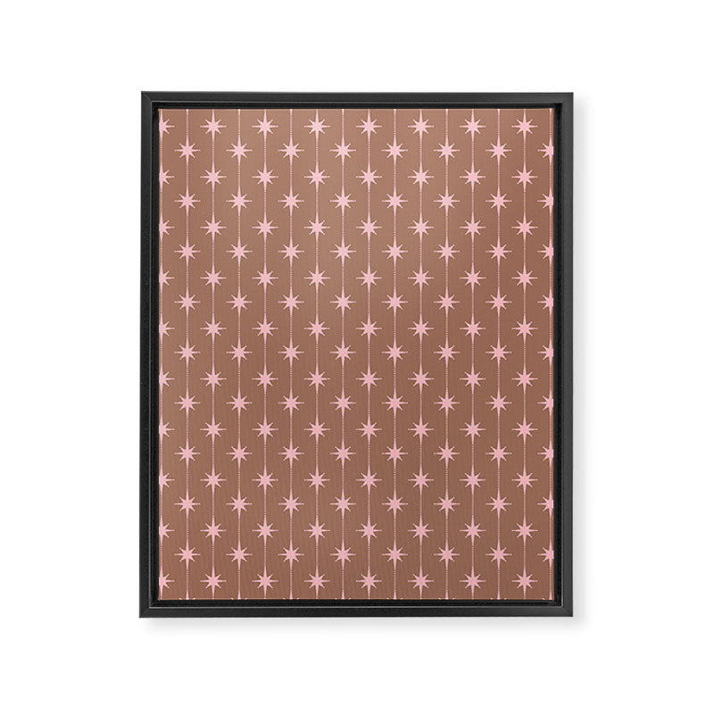 Midcentury Stars and Dots Atomic Pattern in Mocha and Pink Framed Canvas Print Gallery Image 8
