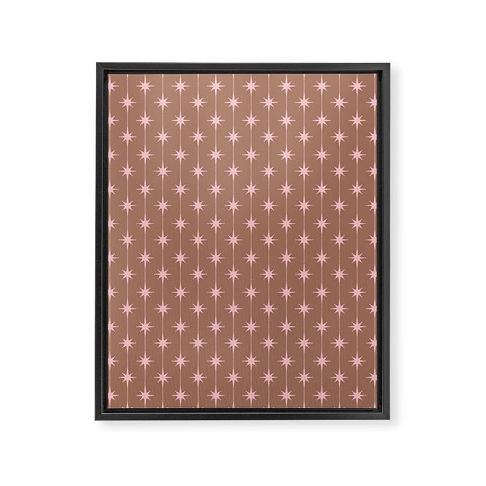Midcentury Stars and Dots Atomic Pattern in Mocha and Pink Framed Canvas Print Gallery Image 1