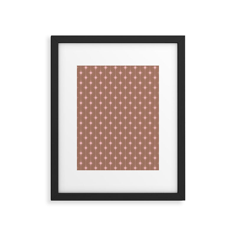 Midcentury Stars and Dots Atomic Pattern in Mocha and Pink Framed Art Print Gallery Image 6