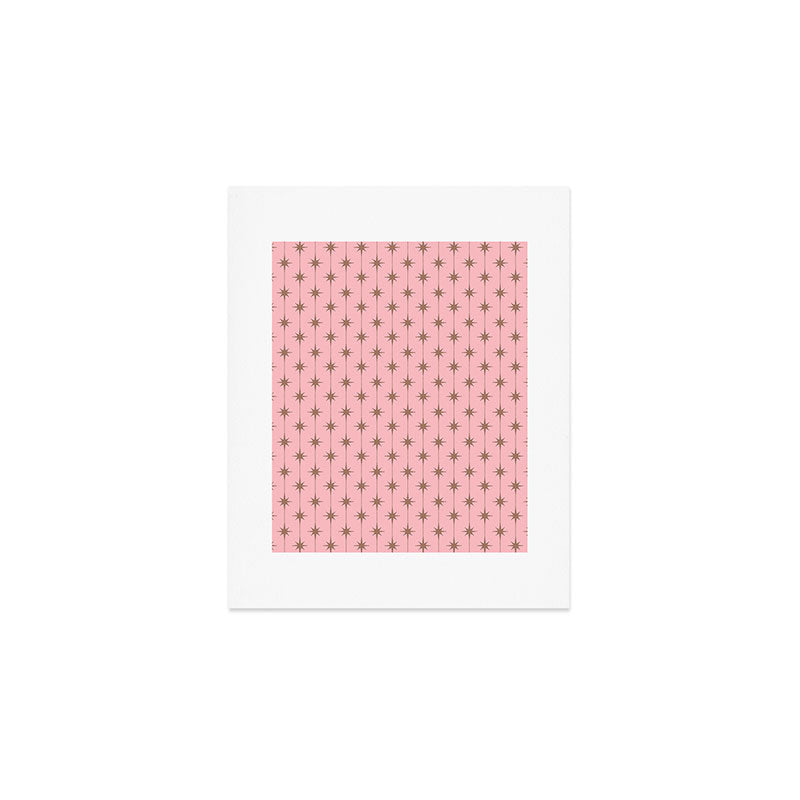 Midcentury Stars and Dots Atomic Pattern in Pink and Mocha Brown Art Print Gallery Image 1