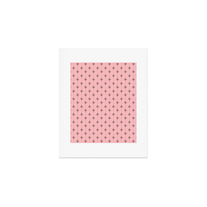 Midcentury Stars and Dots Atomic Pattern in Pink and Mocha Brown Art Print Gallery Image 1